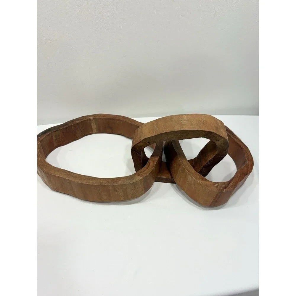 Large Hand Carved Wood Abstract Sculpture Interlocking Rings Organic Modern 22”